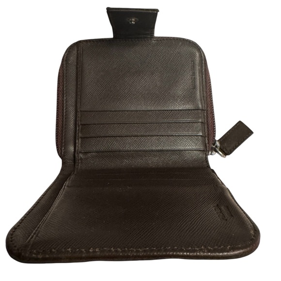 Prada compact wallet brown nylon and Saviano leather separate zipper change area - Picture 4 of 11